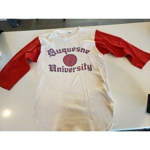 Vintage 1970s Duquesne University Long Sleeve Baseball Style Shirt Small